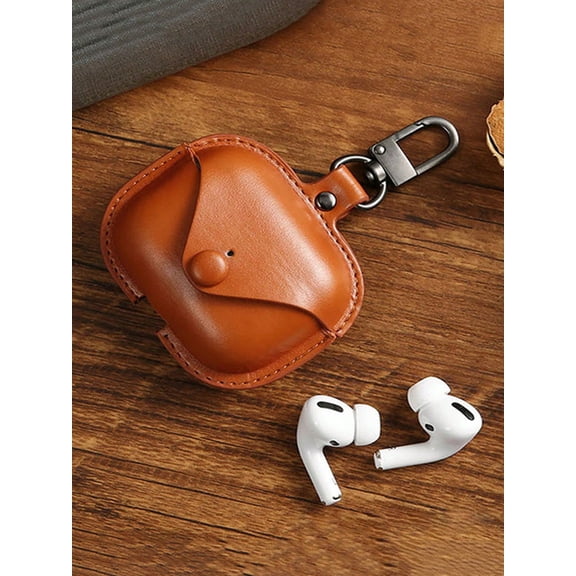 Apple Brown Solid PU Case Compatible with AirPods 4, Premium Leather Feel Protective Cover for AirPods Charging Case, Stylish Look