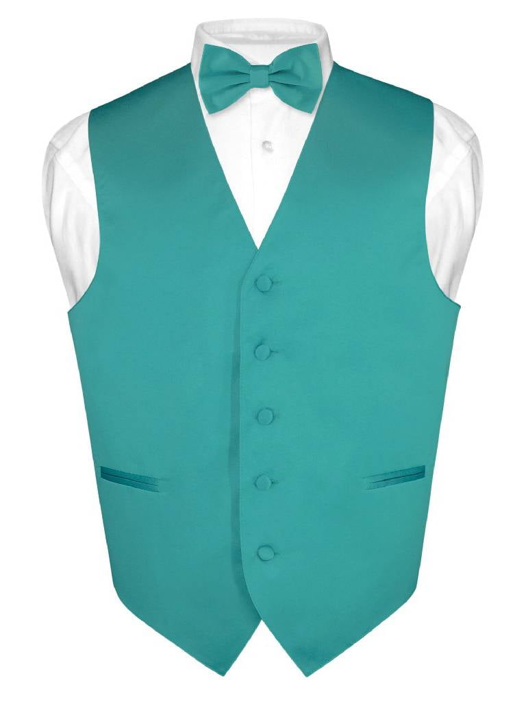 DQT Satin Plain Solid Emerald Green Mens Wedding Waistcoat & Bow Tie Set S-5XL 