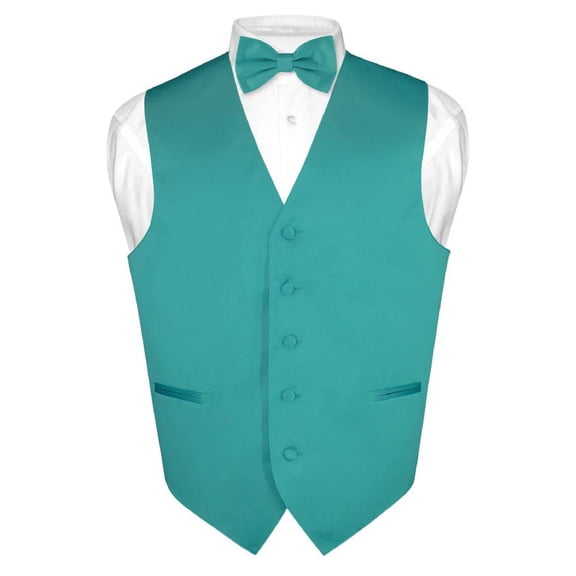 Men's Dress Vest & BowTie Solid TEAL Color Bow Tie Set for Suit or Tuxedo 6XL