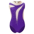 thumbnail image 2 of Kaerm Kids Girls Sleeveless Rhinestone Gymnastic Leotard Unitard Ice Skating Jumpsuit Ballet Dance Bodysuit Purple 8, 2 of 6