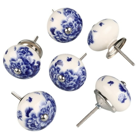 6 Pcs Knobs Hand Painted Ceramic Cabinet Drawer Door Pulls Knob Blue Peony Canada 6 Pcs Knobs Hand Painted Ceramic, Porcelain Cabinet Knobs Canada