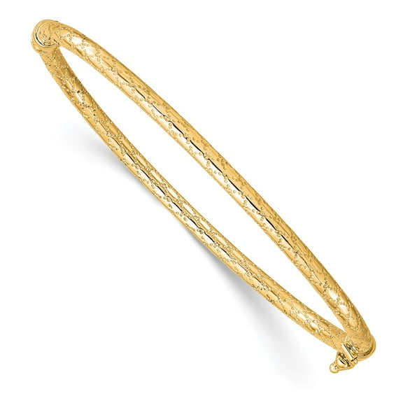 10k Yellow Gold Bracelet Bangle 18.5 mm in Polished and Textured Hinged