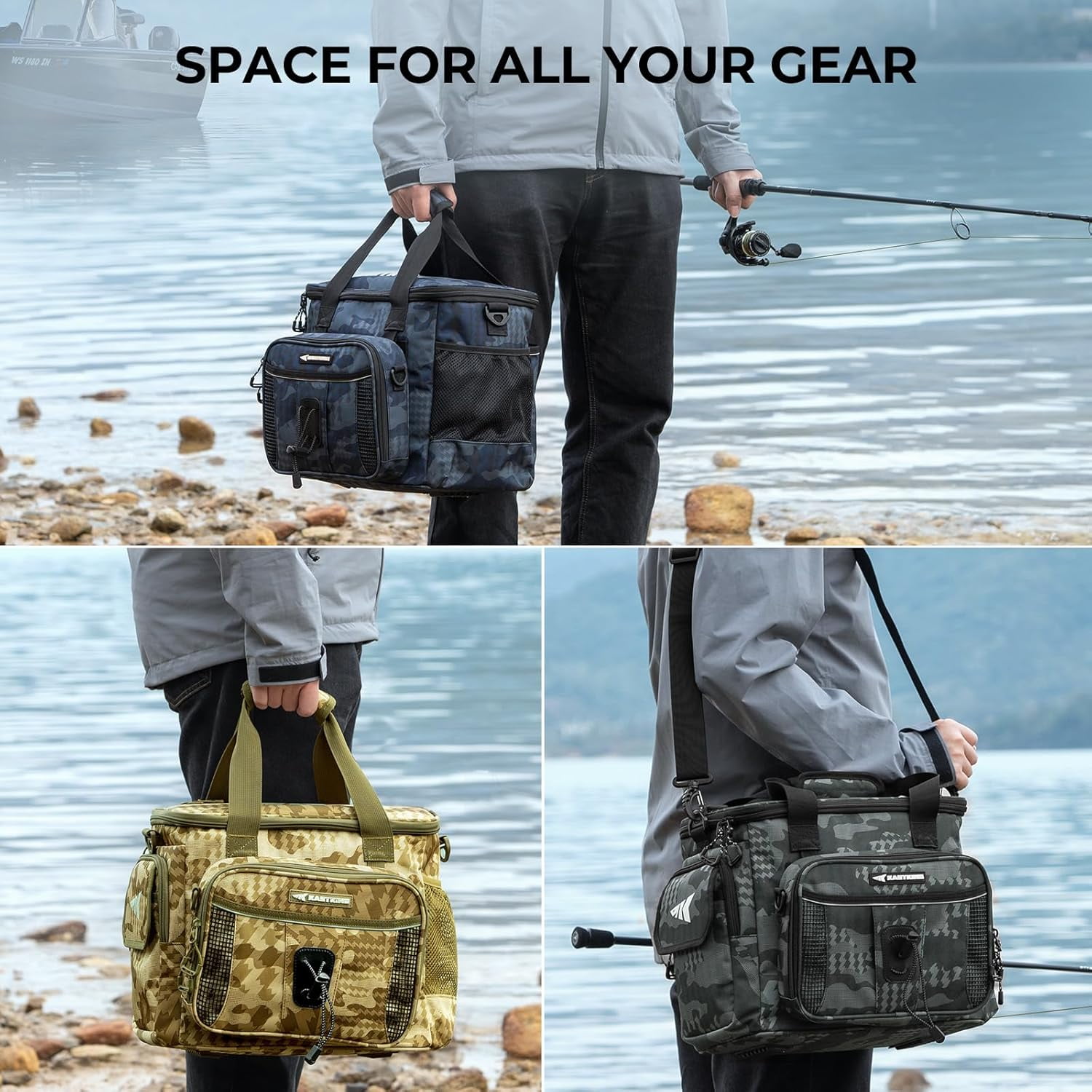 KastKing Fishing Tackle Bag With 4 Tackle Boxes & Removable Bait Binder, Water-Resistant Tackle Storage- BaitSpace