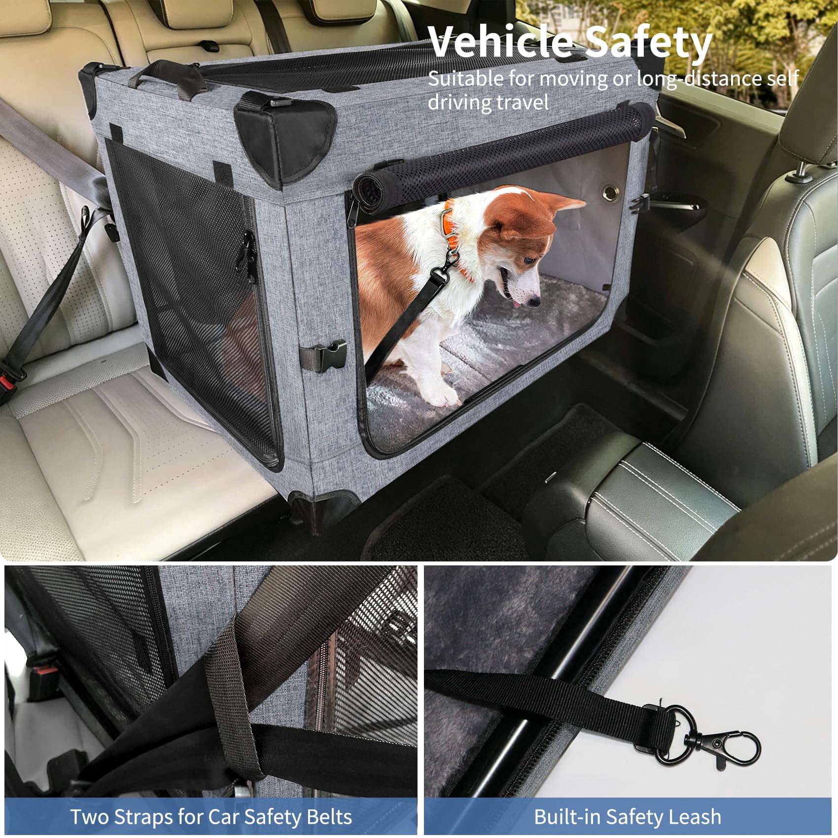Collapsible Dog Crates For Large Dogs Portable Soft Sided Travel Carrier Indoor & Outdoor  4-door Foldable Pet Kennel With Durable Mesh Windows (gray 30.0" L X 20" W 20.0" H)