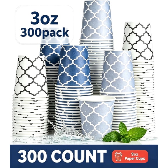 BYSNOW 3 oz Bathroom Cups, Disposable Paper Cups, Mini Mouthwash Cups, 300 Pack