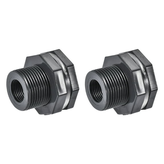 Uxcell Bulkhead Fitting G1/2 Female 1.5" Male Pipe Fitting with Silicone Gasket Gray 2 Pack