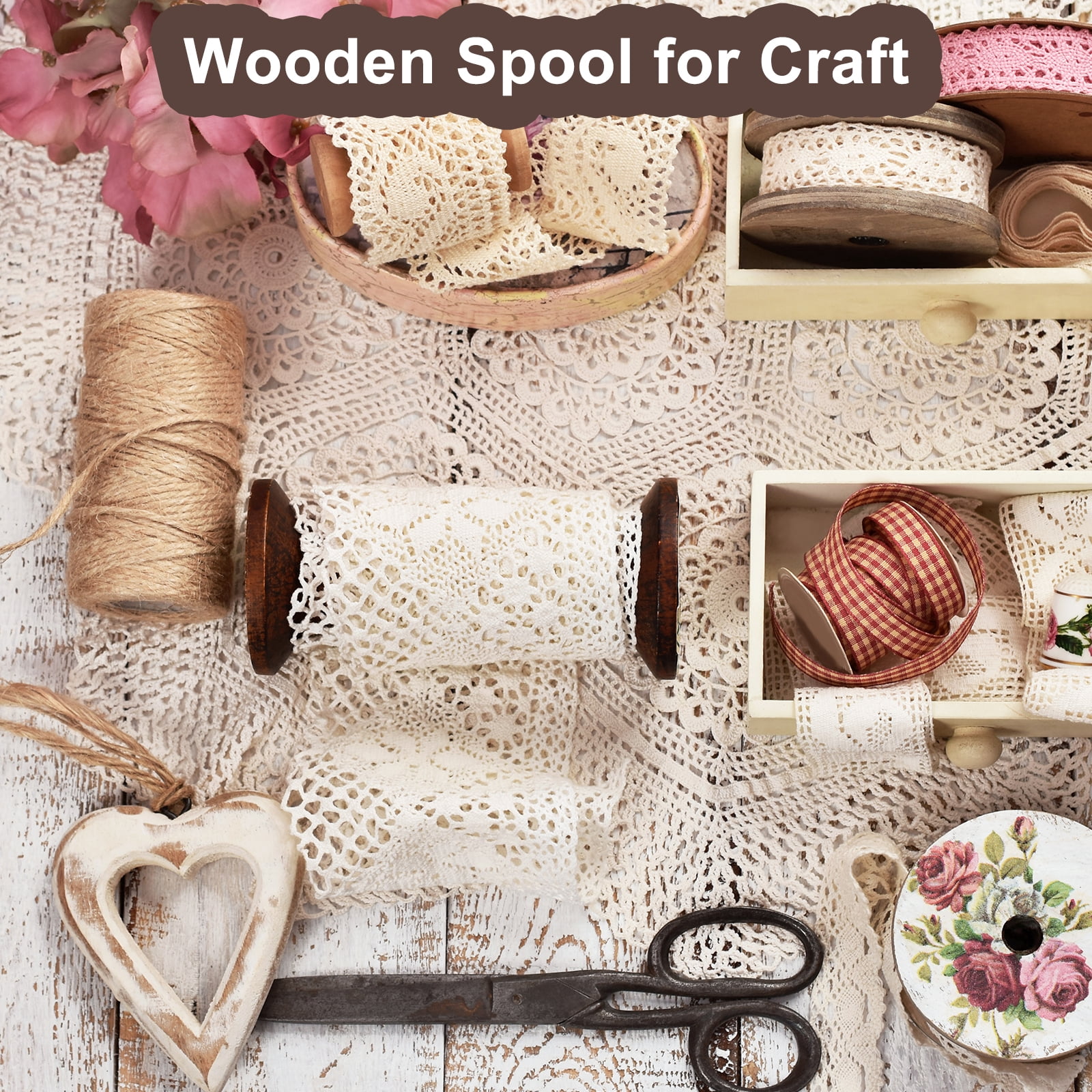 Unique Bargains Wooden Spool Craft Unfinished Ribbon Spools Art DIY Crafts Brown