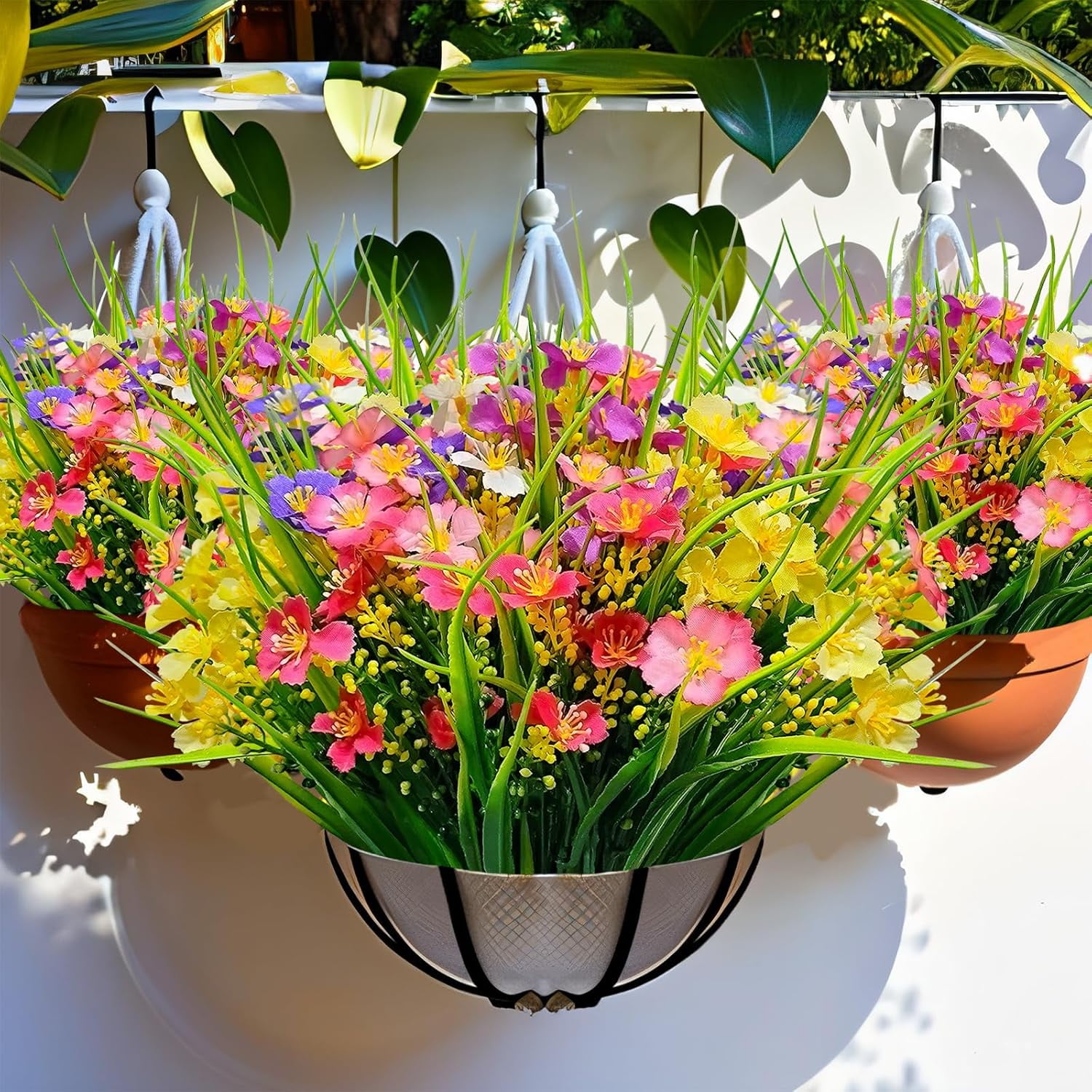 12 Bundles Artificial Flowers for Outdoor: UV Resistant Faux Silk Wildflowers Daisy, Colorful Plastic Fake Plants