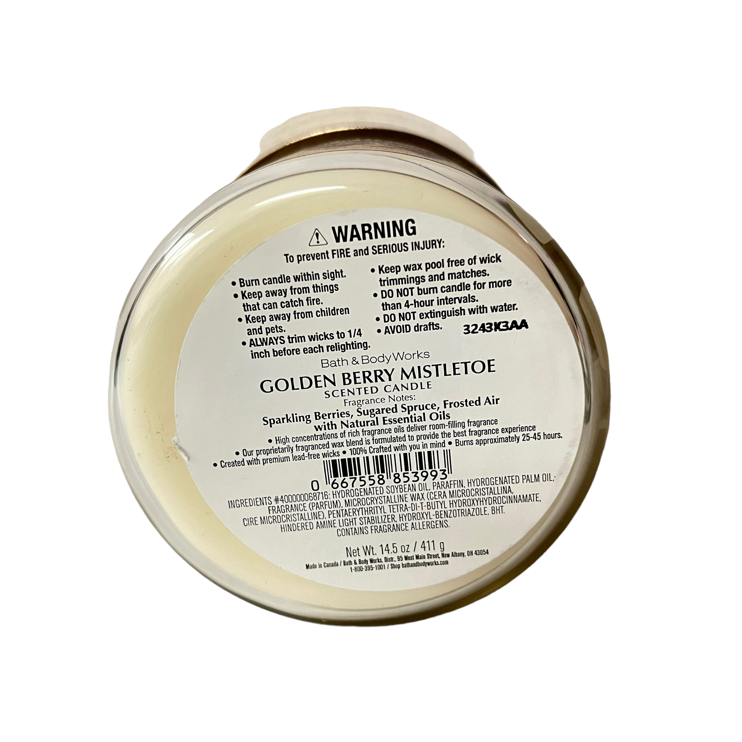 Bath & Body Works Goldenberry Mistletoe Scented 3 Wick Candle 14.5 oz
