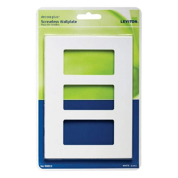 Leviton 80311-W Screwless Wall Plate, Decora, 3-Gang - White