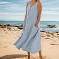 thumbnail image 2 of Jamsmile Womens Dress Summer Solid Color Sleeveless Elegant Loose Fit Casual Maxi Dresses With Pockets Daily Tshirts HolidaySundress, 2 of 5