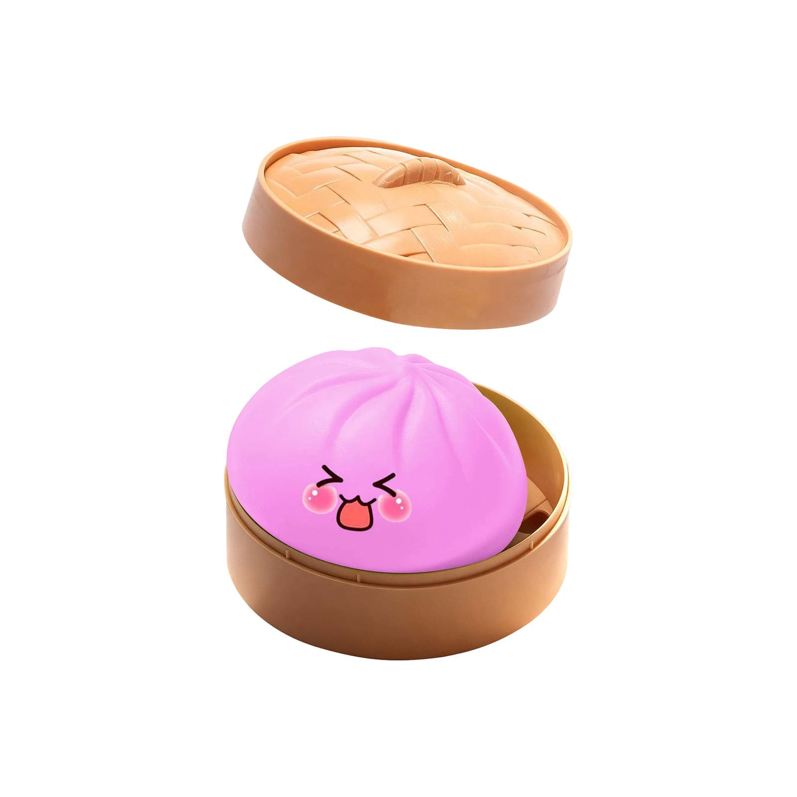 Cute Squishy Dumpling Large with Steamer, Squishy Dumpling Doll with Cute Expressions, Silicone Bun Sensory Fidget Dolls, Hand Pinching Decompression Dolls