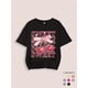 thumbnail image 1 of Girls' Summer Casual Crew Neck Slight Stretch Geometric-pattern Knit Tops, Cotton, Round Neck, Short Sleeve, with Applique, Loose Fit, for Girls, 1 of 6