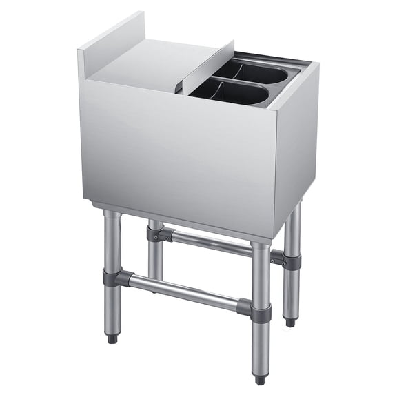KFFKFF Commercial Ice Bin, 29.6 Qt Capacity, 12 x 19 x 33 Inch Stainless Steel Ice Chest with Sliding Lid and Bottle Holders, Cooler Cart Cocktail Unit for Bar, Restaurant, or Pub, NSF Certified