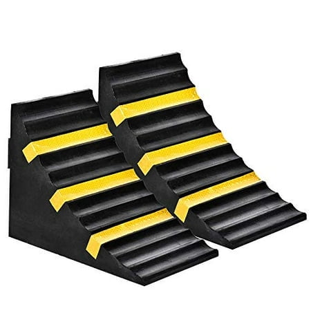 RELIANCER 2 Pack Wheel Chocks Heavy Duty Extra Large Industrial Rubber Wheel Chock Blocks w/Handle Reflective Strips for Travel Trailer Hauler Truck F