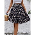thumbnail image 3 of Women'S Floral Print Ruffle Hem Elastic High Waist Tie Front Skirt Black S, 3 of 8