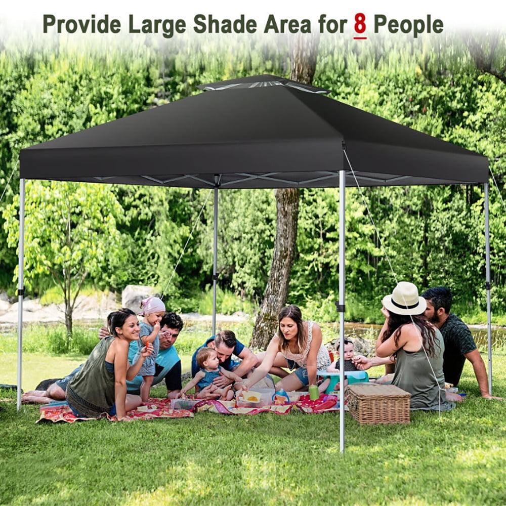 Aimee Lii 2-Tier 10 x 10 Feet Pop-up Canopy Tent with Wheeled Carry Bag, Backyard Canopy Gazebo for Party Camping BBQ Events, Black
