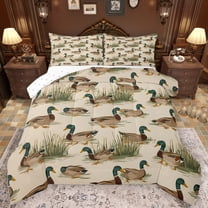 Homewish Retro Mallard Bedding Comforter Set,Rustic Farmhouse Cabin Twin Comforter Sets,Brown Green Bedding Set For Kids,Super Cozy Room Decor Reversible,2 Pieces