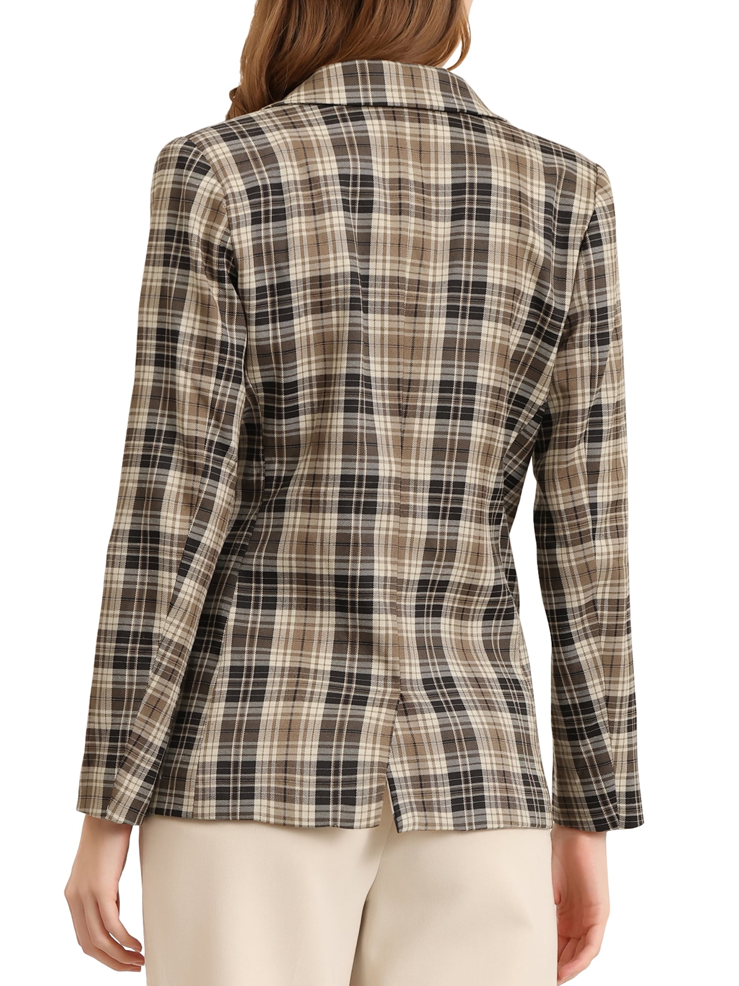 DARING DIVA Women's Boyfriend Notched Lapel One Button Blazer Suit Plaid Blazer Jacket M Brown Black