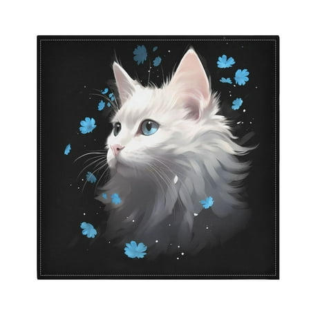 

JSTEL White Cat Cloth Napkins Set of 1 20x20 Inch Washable and Reusable Napkin for Decoupage Dinner Party Everyday Use