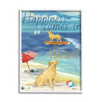 Stupell Industries Surf Pup Happiness in Waves Graphic Art White Framed Art Print Wall Art, Design by Paul Brent