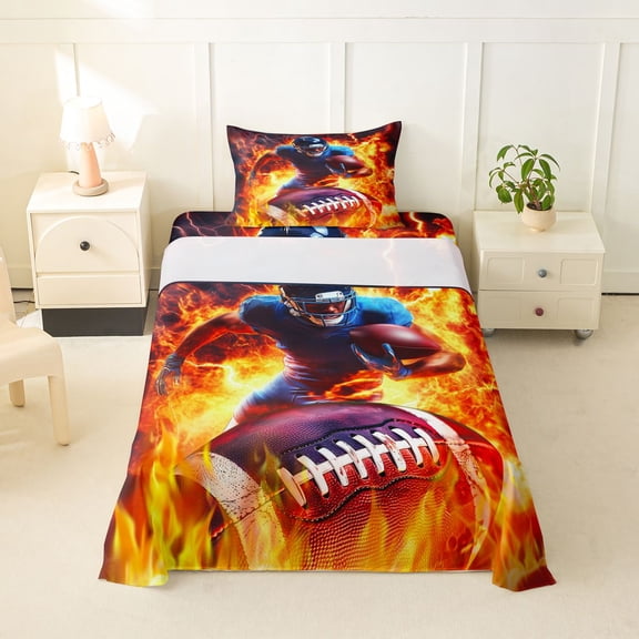 Erosebridal Football Gamer Twin Sheet Sets 3pcs for Kids Boys,Teens Sport Theme Flame Bedding,Ultra Soft Home Decor