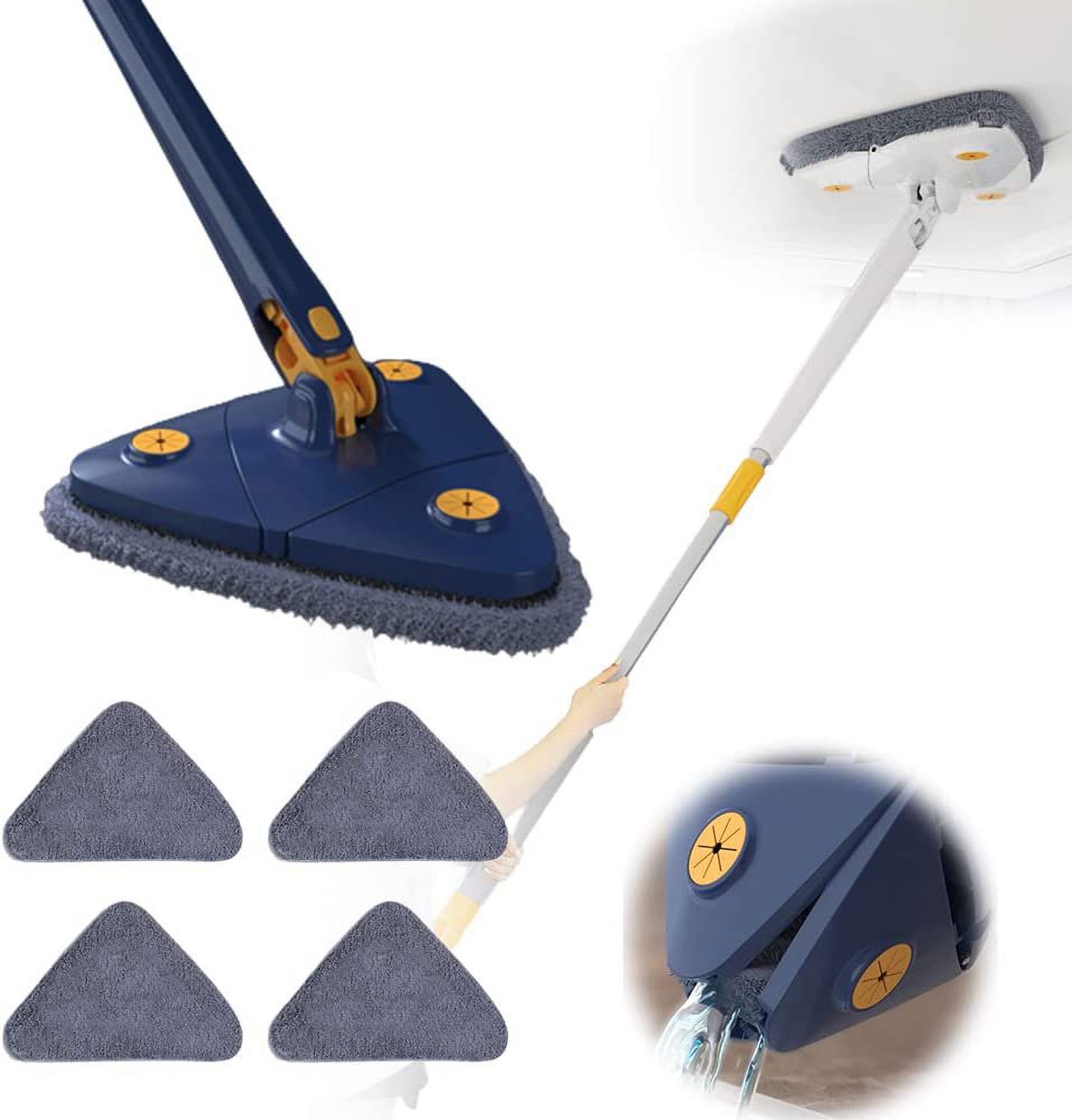 OUSITAID Balai Rotatif Réglable à 360°, Balai Triangulaire Extensible de 51 Pieds' avec Long Manche, Essorage Automatique, Microfibre, Balai à Franges pour Nettoyage des Murs, Plafonds et Win