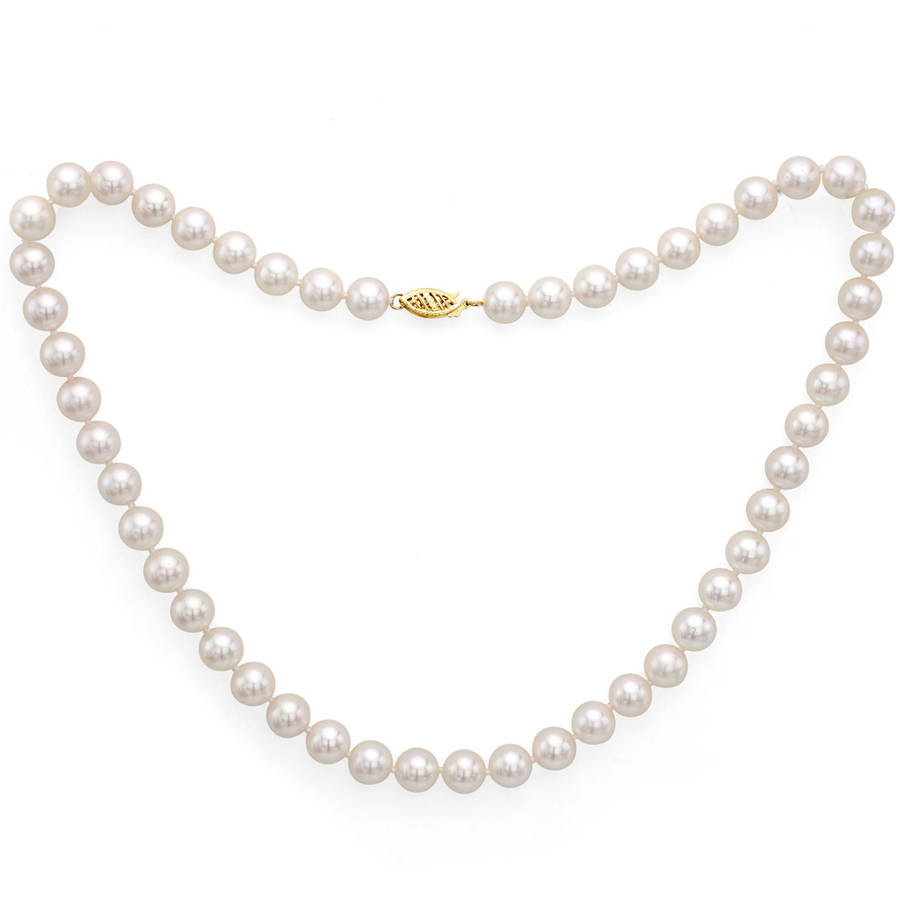 6.5-7mm White Perfect Round Akoya Pearl 16" Necklace with 14kt Yellow Gold Clasp by Generic