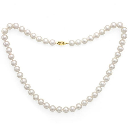 6.5-7mm White Perfect Round Akoya Pearl 16 Necklace with 14kt Yellow Gold Clasp