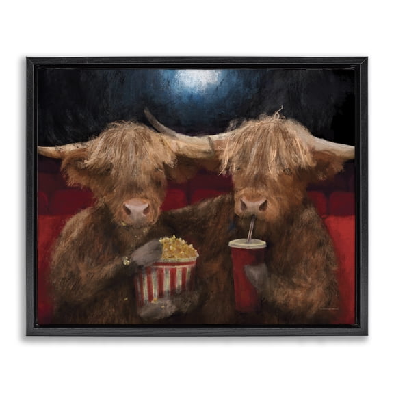 Stupell Industries Eclectic Cattle in Movie Theater Black Floating Frame Canvas Art, 21 x 17, by Kamdon Kreations