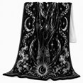 thumbnail image 2 of Mystical hand crystal ball moon eyes stars black Flannel Blanket for bedroom reading nook gothic celestial Home Decor fortune style dark art Gift for mystic fans, 2 of 9