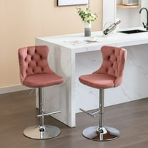 PORKISS Swivel Velvet Bar Stools, Chrome Base Barstools Set of 2 with Tufted Backs, Modern Upholstered Adjustable Seat for Home Pub and Kitchen Island, Pink