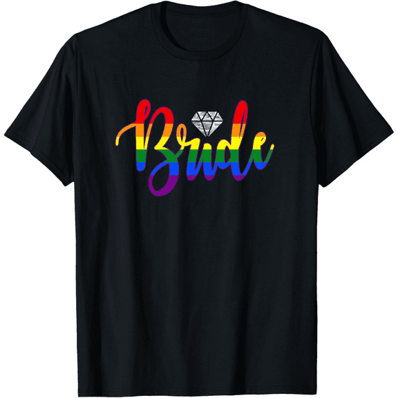 Women's Lesbian Bride Gay Pride Rainbow LGBTQ Wedding T-Shirt
