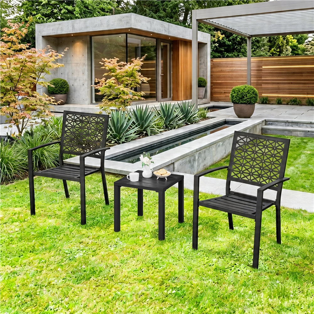 Renwick Outdoor Square Metal Side Table with Slatted Top, Black