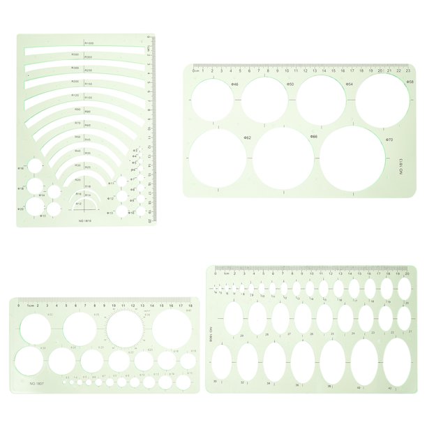 BRIGHTFUFU Plantilla de dibujo para estudiantes, plantillas de plástico, regla de dibujo, herramientas geométricas, 4 Uds.