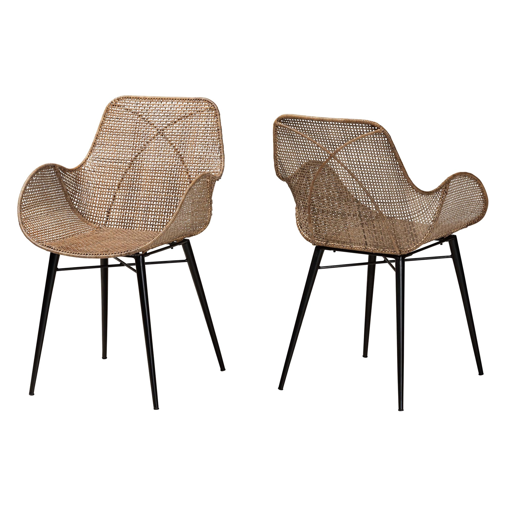 bali & pari Ballerina Rattan BOHO Dining Chairs, Set of 2, Greywash