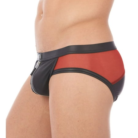 Leather Zip Brief - Men's Gregg Homme 140703 Reckless Faux Leather Zipper Back Brief