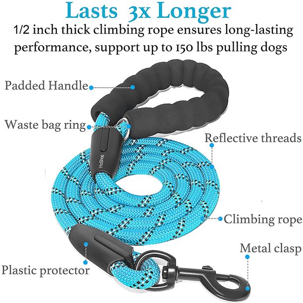 Correa fuerte para perros de 6 pies con manija acolchada cómoda y correas para perros con hilos altamente reflectantes para perros medianos y grandes (18-150 LBS) MFZFUKR HMHZ065-2