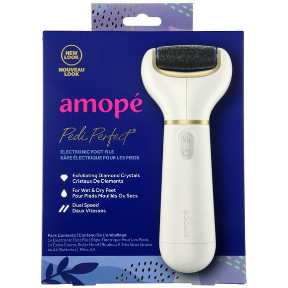 Amope Pedi Perfect Electric Callus Remover Foot File w/Diamond Crystals, Pedicure Tool for Feet, Removes Hard & Dead Skin, Feet Scrubber & Buffer, Splashproof, w/Extra Coarse Rolle