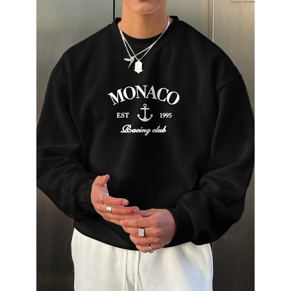 MONACO, Pullover Sweatshirt For Men, Cozy Stylish Sweatshirt Top, Hip Hop Streetwear, Autumn Winter Fashion, Amazing Gifts Ideas