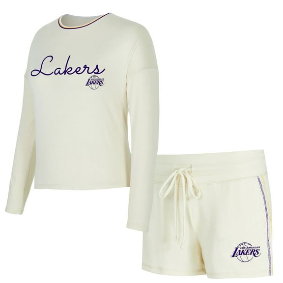 Women's Concepts Sport Cream Los Angeles Lakers Kaki Hacci Knit Long Sleeve Top & Shorts Set