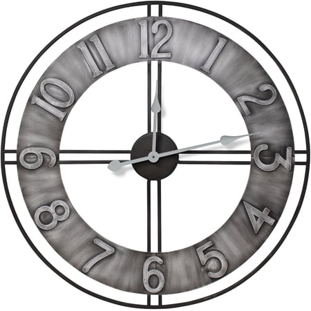 Sorbus 24 Oversized Decorative Wall Clock, Gray Metal, Arabic Numerals, Quartz
