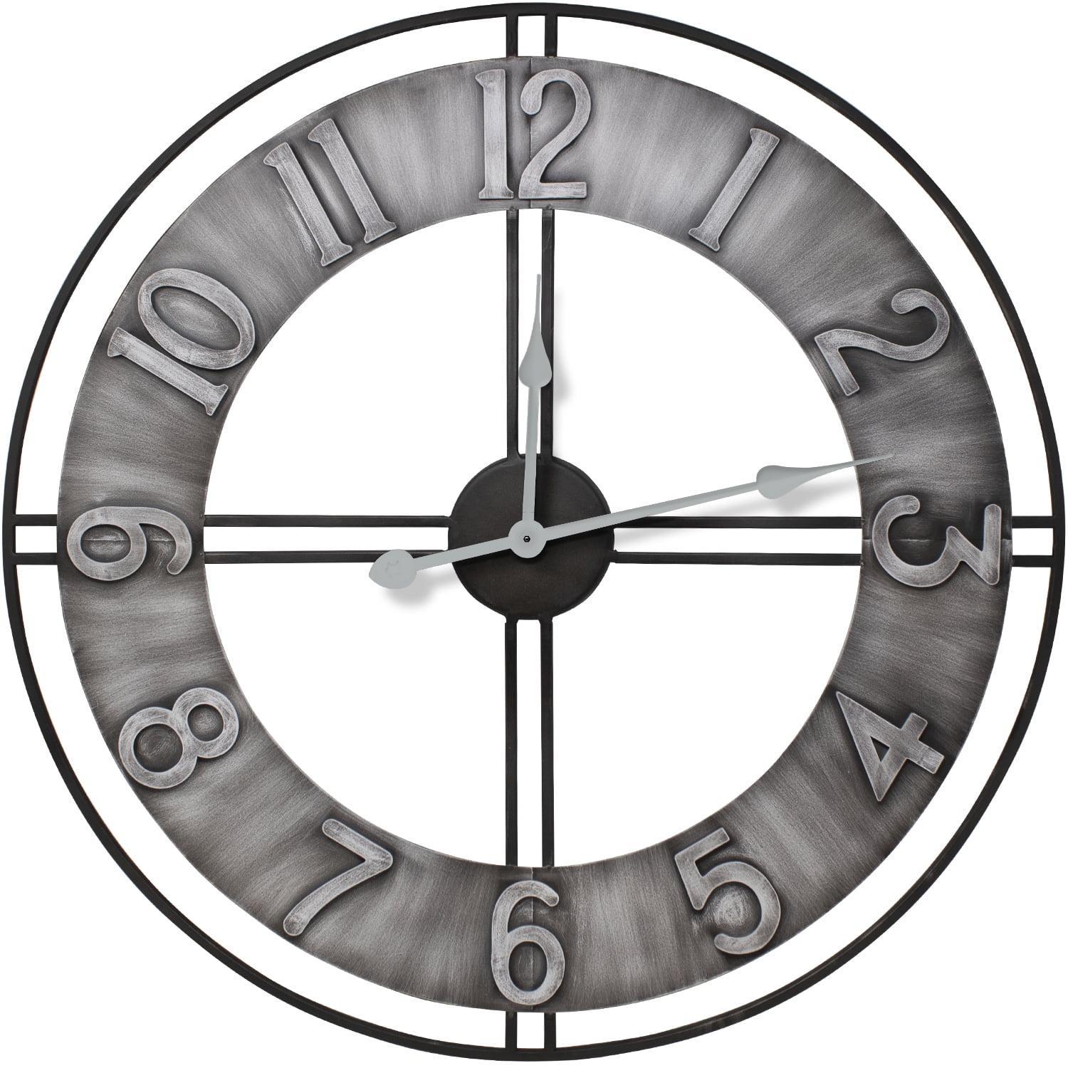 Sorbus 24 Oversized Decorative Wall Clock, Gray Metal, Arabic Numerals, Quartz