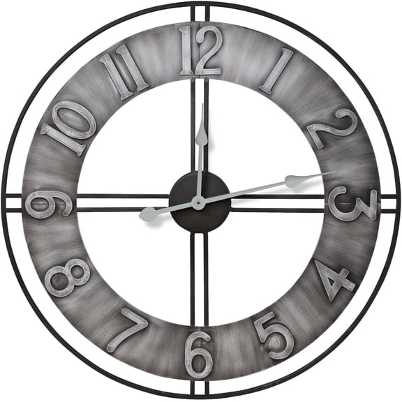 Sorbus 24" Oversized Decorative Wall Clock, Gray Metal, Arabic Numerals, Quartz