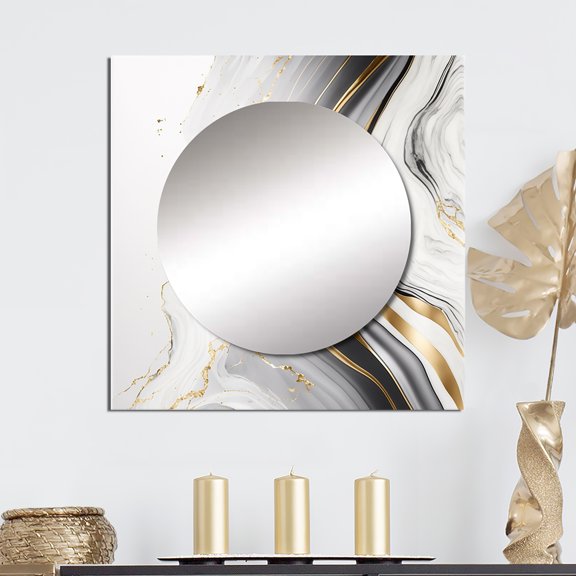 Designart "Grey Marble Waves in Geode III" Abstract Square Mirror For Wall Decor - Large Grey Square Printed Wall Mirror Art - Square Modern Mirror - Wall Mounted Square Large Mirror
