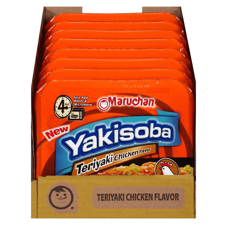 Maruchan Yakisoba Teriyaki Chicken Flavor, Microwaveable Instant Homestyle Japanese Ramen Noodles Easy to Prepare for Lunch Dinner Snacks Savory Meal 3.98oz - Pack of 8 & CUSTOM Storage Carrier