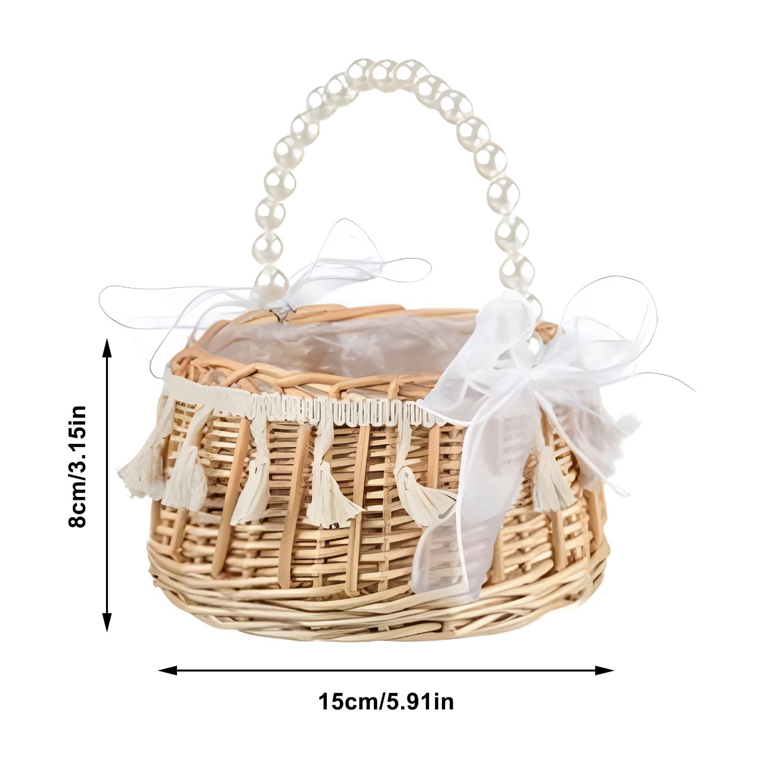 Wicker Rattan Flower Girl Basket Wedding Flower Girl Basket with Pearl Handle and Bow Fairy Flower Basket Handwoven Easter Basket Wicker Basket for Wedding Flower Girl