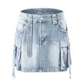 thumbnail image 4 of vigerkar Women Denim Cargo Skirt Y2K Vintage Low Waist Button Bodycon Mini Jean Skirt Trendy Going Out Streetwear with Pockets Light Blue, M, 4 of 5