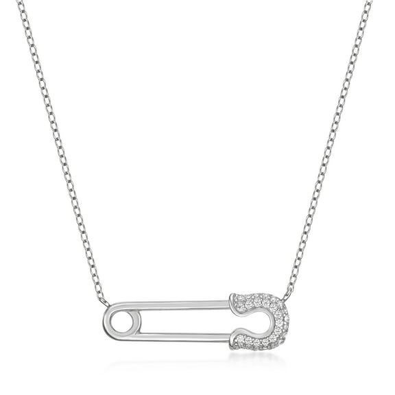 925 Sterling Silver Paperclip Pendant Necklace for Women with Cubic Zirconia Gemstones on an 18 Inches Long Chain with Lobster Claw Clasp by Lavari Jewelers