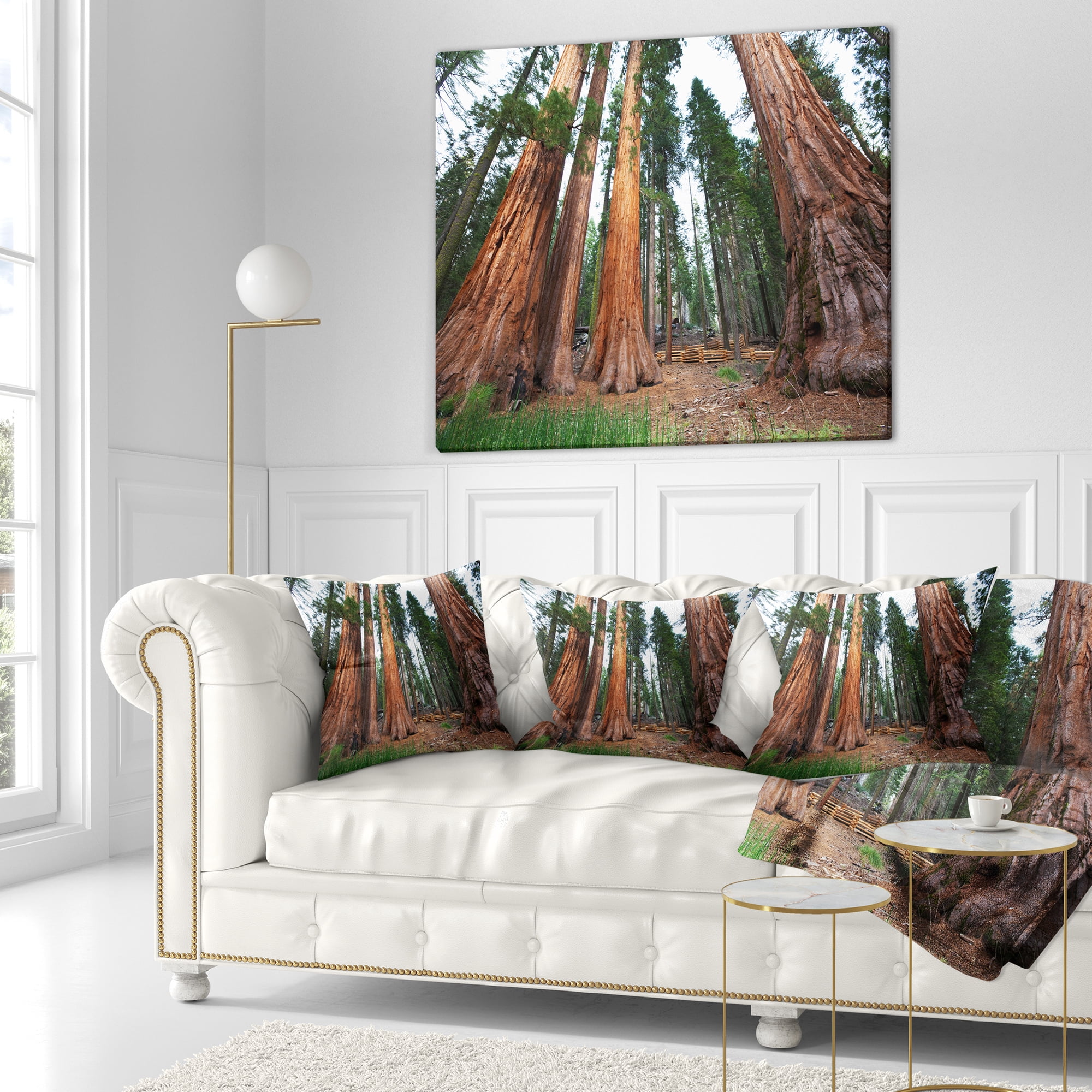 Designart Three Large Sequoya Trees - African Landscape Printed Throw Pillow - 16x16